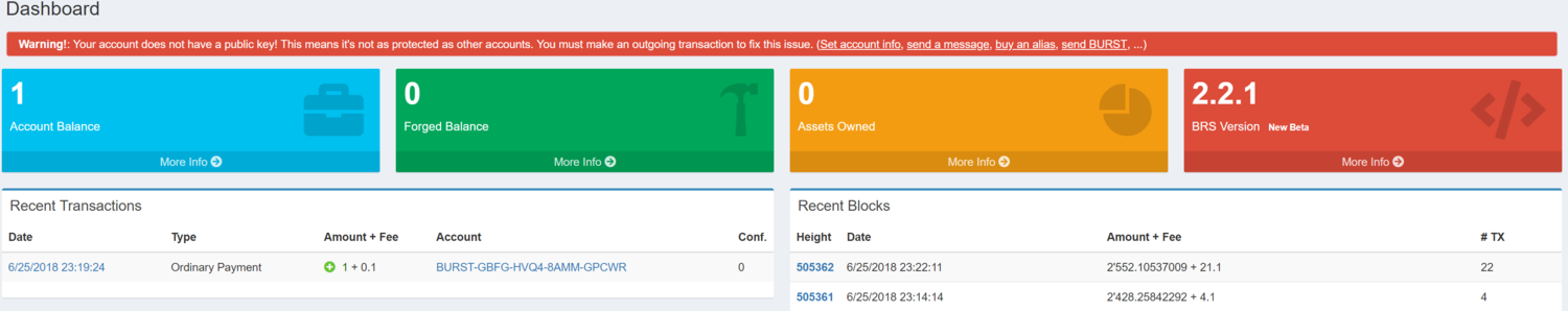Image showing the message displayed when a Burstcoin account has not been activated with an outgoing transaction