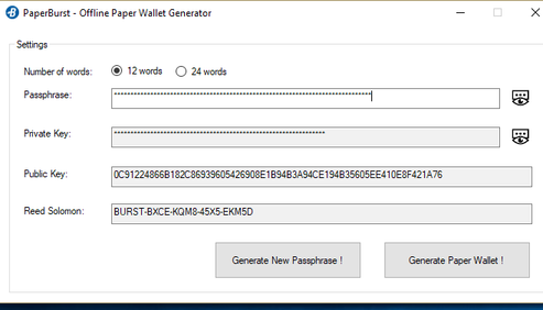 Image showing the Burstcoin paper wallet generator integrated with QBundle