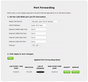 Port Forwarding Settings